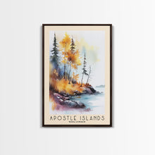 Load image into Gallery viewer, Apostle Islands, Wisconsin Watercolor Print, Vacation Gift, Wisconsin Wall Art, Beach Painting, Beach Decor, Large Wall Art, Wood Frame Art
