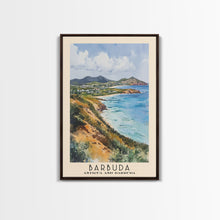 Load image into Gallery viewer, Barbuda, Antigua and Barbuda Watercolor Beach Print, Vacation Gift, Antigua and Barbuda Wall Art, Framed Canvas Print, Framed Beach Painting
