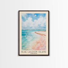 Load image into Gallery viewer, Blue Lagoon Island, Bahamas Watercolor Print, Vacation Gift, Bahamas Wall Art, Beach Painting, Beach Decor, Large Wall Art, Wood Frame Art
