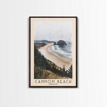 Carregar imagem no visualizador da galeria, Cannon Beach, Oregon Watercolor Beach Print, Vacation Gift, Oregon Wall Art, Framed Canvas Print, Framed Beach Painting
