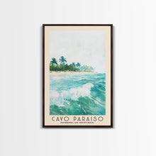 Cargar imagen en el visor de la galería, Cayo Paraiso, Dominican Republic Watercolor Beach Print, Vacation Gift, Dominican Republic Wall Art, Framed Canvas Print, Framed Beach Painting
