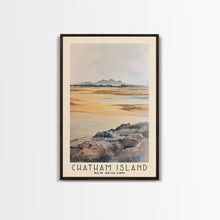 Load image into Gallery viewer, Chatham Island, New Zealand Watercolor Print, Vacation Gift, New Zealand Wall Art, Beach Painting, Beach Decor, Large Wall Art, Wood Frame Art
