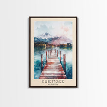 Load image into Gallery viewer, Chiemsee, Germany Watercolor Print, Vacation Gift, Germany Wall Art, Beach Painting, Beach Decor, Large Wall Art, Wood Frame Art
