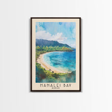 Cargar imagen en el visor de la galería, Hanalei Bay, Hawaii Watercolor Beach Print, Vacation Gift, Hawaii Wall Art, Framed Canvas Print, Framed Beach Painting

