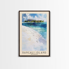 Load image into Gallery viewer, Rangali Island, Maldives Watercolor Beach Print, Vacation Gift, Maldives Wall Art, Framed Canvas Print, Framed Beach Painting

