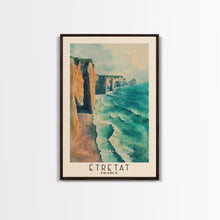 Load image into Gallery viewer, Étretat, France Watercolor Print, Vacation Gift, France Wall Art, Beach Painting, Beach Decor, Large Wall Art, Wood Frame Art
