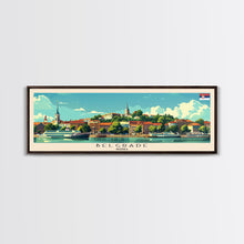 Cargar imagen en el visor de la galería, Belgrade Serbia Panoramic Travel Poster, Framed Canvas Print or Metal Wall Art, Travel Art, Home Decor, Panoramic Painting, Midcentury Art
