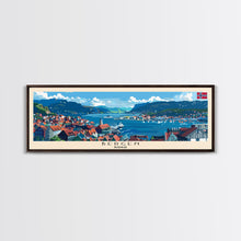 Load image into Gallery viewer, Bergen Norway Wall Art, Panoramic Travel Poster, Panoramic Framed Canvas Print, City Wall Art, Wall Hanging Home Decor, Travel Art
