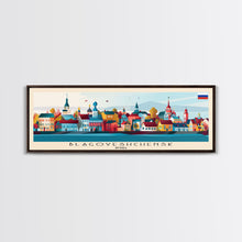 Load image into Gallery viewer, Blagoveshchensk Russia Travel Art, City Art, Framed Canvas Print or Metal Wall Art, Europe Travel Poster, Panoramic Wall Art, Extra Wide Wall Art
