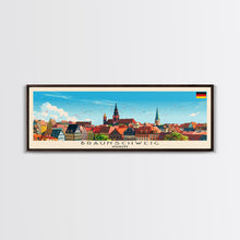 Load image into Gallery viewer, Braunschweig Germany Travel Art, City Art, Framed Canvas Print or Metal Wall Art, Europe Travel Poster, Panoramic Wall Art, Extra Wide Wall Art

