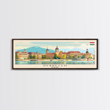 Load image into Gallery viewer, Debrecen Hungary Panoramic Travel Poster, Framed Canvas Print or Metal Wall Art, Travel Art, Home Decor, Panoramic Painting, Midcentury Art
