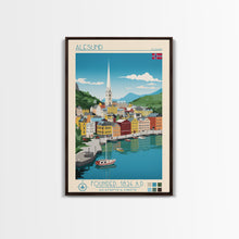 Carregar imagem no visualizador da galeria, Ålesund Norway Travel Poster Framed Canvas Print, Midcentury Modern Art, Pop Art Wall Decor, Living Room Art, Scenic Wall Art
