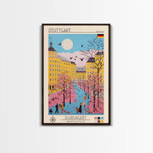 Load image into Gallery viewer, Stuttgart Germany Travel Poster Framed Canvas Print, Midcentury Modern Art, Pop Art Wall Decor, Living Room Art, Vacation Gift
