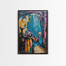 Load image into Gallery viewer, Halloween Ghostly Figure with Lantern Framed Canvas Print, Spooky Wall Art, Home Decor, Haunted Decor, Gift Idea, Night Haunt
