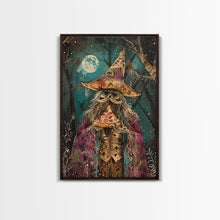 Load image into Gallery viewer, Ghostly Wizard Having A  Slice of Pizza, Funny Halloween Decor, Framed Canvas Print
