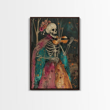 Load image into Gallery viewer, Day of the Dead Skeleton Playing Violin - Colorful Skeleton Art - Dia de los Muertos Inspired Print - Halloween Skeleton Decor
