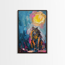 Load image into Gallery viewer, Halloween Art of a Werewolf in a Dress Eating Pizza Under the Moonlight, Perfect for Adding a Playful Touch to Spooky Decor
