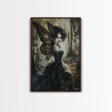 Load image into Gallery viewer, Dark Gothic Fairy with Butterfly Wings| Halloween Wall Art | Spooky Home Decor | Creepy Gothic Fairy Painting | Framed Canvas Print
