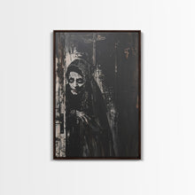 Load image into Gallery viewer, Haunted Nun with Eerie Expression, Framed Canvas Print, Gothic Halloween Art, Spooky Religious Decor, Scary Nun Painting, Gothic Home Art
