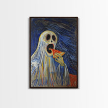Load image into Gallery viewer, Spooky Ghost Eatin a Pizza, YUM! Funny Halloween Art

