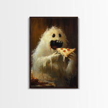 Load image into Gallery viewer, The Pizza Ghost, Framed Canvas Print, Funny Halloween Wall Art

