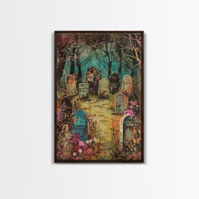 Load image into Gallery viewer, Spooky Graveyard Framed Canvas Print, Halloween Wall Art, Haunted Cemetery, Gothic Vibes, Spooky Decor, Haunted Scene, Halloween Decoration
