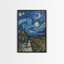 Load image into Gallery viewer, Enchanted Graveyard with Lanterns Framed Canvas Print, Wall Art, Spooky Home Decor, Halloween Cemetery Art, Mystical Art, Haunted Graveyard
