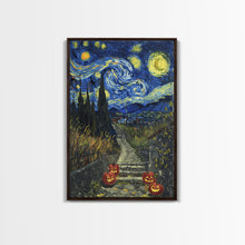 Load image into Gallery viewer, Spooky Starry Night Inspired Haunted Grave Yard Framed Canvas Print, Spooky Season Halloween Art
