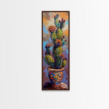 Carregar imagem no visualizador da galeria, Cactus Canvas Printed and Framed Art, Colorful Botanical Wall Art, Desert Art Print, Vertical Narrow Wall Art, Art Print for Kitchen
