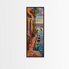 Cargar imagen en el visor de la galería, Long Narrow Vertical Wall Art Print of Beachside Landscape, Sunset Wall Art Print, Nautical Wall Art Framed on Canvas, Colorful Beach Art
