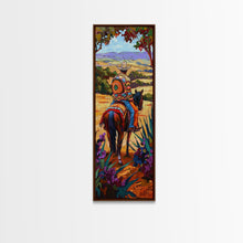 Load image into Gallery viewer, Long Narrow Wall Art Painting of Jalisco Cowboy, Southwest Wall Art Painting, Colorful Desert Canvas Painting Framed and Printed, Office Art
