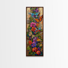 Load image into Gallery viewer, Colorful Abstract Framed Butterfly Canvas Art, Gouache Style Painting, Botanical Wall Art, Oversized Long Narrow Wall Art for Bedroom
