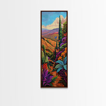 Cargar imagen en el visor de la galería, Colorful Landscape Art, Mountain Wall Art Print, Botanical Art for Kitchen, Impasto Canvas Painting Framed and Printed, Modern Wall Art
