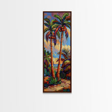 Load image into Gallery viewer, Abstract Canvas Painting of Beach Landscape, Palm Tree Art Print, Tall and Narrow Canvas Art of Ocean, Beachy Wall Art for Living Room
