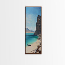 Load image into Gallery viewer, Framed Coastal Landscape Art Printed on Canvas, Contemporary Modern Beach Art, Vertical Tall and Narrow Oversized Art Print for Living Room
