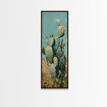 Load image into Gallery viewer, Botanical Desert Art Print of Cactus Framed on Canvas, Framed Western Art, Colorful Landscape Painting, Vertical Art for Living Room
