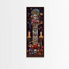 Load image into Gallery viewer, Dia De Los Muertos Sugar Skull Canvas Painting, Gothic Wall Art Print, Skinny Framed Canvas Art, Colorful Day of The Dead Poster Art
