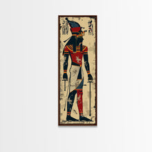 Load image into Gallery viewer, Egyptian Art Depiction of Horus - Framed Canvas Print, Midcentury Modern Wall Art, Skinny Art, Tall Art, Living Room Decor
