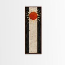 Carregar imagem no visualizador da galeria, Abstract Sunburst Design on Distressed Background - Framed Canvas Print, Midcentury Modern Art, Skinny Art, Tall Art, Living Room Wall Decor
