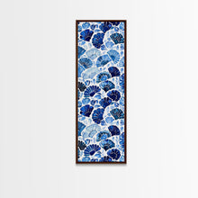 Load image into Gallery viewer, Blue and White Floral Pattern on White Background - Framed Canvas Print, Boho Art, Skinny Art, Tall Art, Midcentury Modern Art, Bedroom Wall Decor
