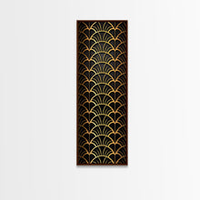 Load image into Gallery viewer, Abstract Gold Geometric Pattern on Black Background - Framed Canvas Print, Art Deco Style, Skinny Art, Tall Art, Midcentury Modern Art, Living Room Wall Decor
