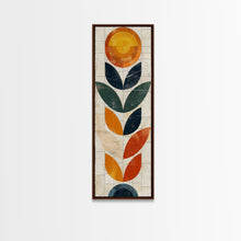 Load image into Gallery viewer, Abstract Geometric Stained Glass Design in Vibrant Colors - Framed Canvas Print, Midcentury Modern Art, Skinny Art, Tall Art, Living Room Wall Decor
