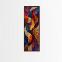 Load image into Gallery viewer, Colorful Abstract Design in Swirling Patterns - Framed Canvas Print, Midcentury Modern Art, Skinny Art, Tall Art, Living Room Wall Decor, Boho Art
