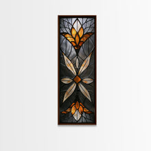 Carregar imagem no visualizador da galeria, Amber and White Stained Glass Floral Design - Framed Canvas Print, Midcentury Modern Art, Skinny Art, Tall Art, Living Room Wall Decor, Boho Art
