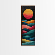 Carregar imagem no visualizador da galeria, Abstract Sunset Over Hills Midcentury Modern Art - Framed Canvas Print, Boho Art, Skinny Art, Living Room Art, Bedroom Decor, Minimalist Landscape
