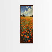 Carregar imagem no visualizador da galeria, Expansive Poppy Field Under a Bright Blue Sky on a Framed Canvas Print Skinny Art Piece
