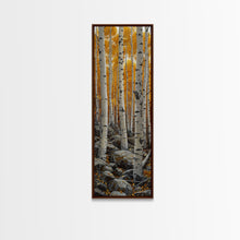 Cargar imagen en el visor de la galería, Birch Tree Forest, Framed Canvas Print, Skinny / Tall Wall Art, Living Room Decor, Landscape Painting, Nature Decor
