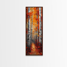 Carregar imagem no visualizador da galeria, Fall Birch Tree Forest, Framed Canvas Print, Skinny / Tall Wall Art, Living Room Decor, Landscape Painting, Nature Decor

