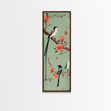 Load image into Gallery viewer, Elegant Birds on Branches Skinny Art Tall Art Japanese Ukiyo-e Inspired Bird and Nature Framed Canvas Print
