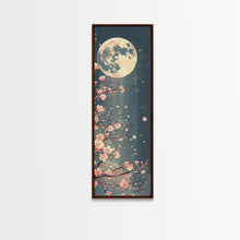 Carregar imagem no visualizador da galeria, Full Moon with Cherry Blossom Ukiyo-e Art, Framed Canvas Print Perfect for Skinny and Tall Spaces, Japanese Style Art
